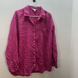 Old Navy Womens Shirt L Button Linen Blend Pink Relaxed Boyfriend Coastal